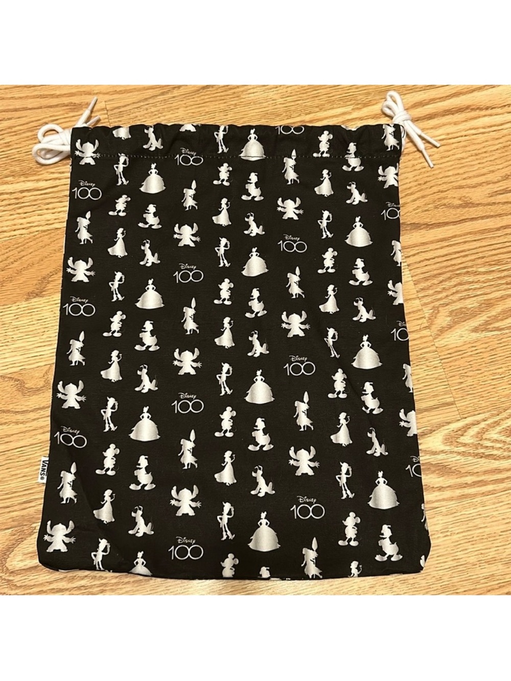 Vans Disney 100 Black Drawstring Bag with White Character Prints